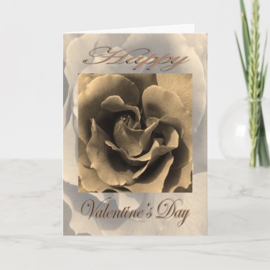 Valentinstag Sepia Rose Feiertagskarte (Vorderseite)