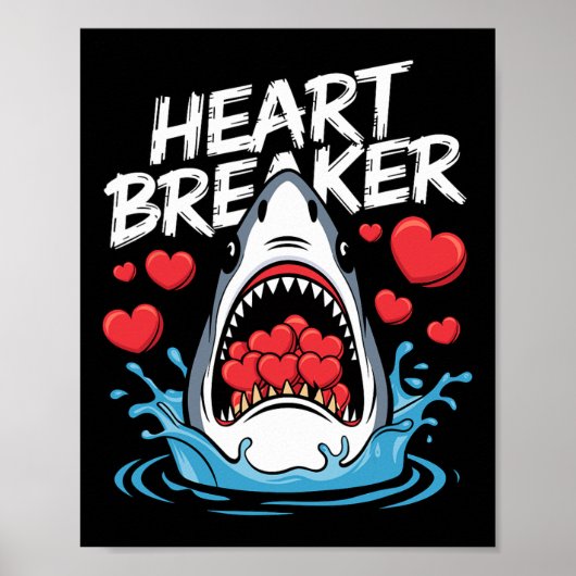 Valentinstag Shark Heart Breaker Jungs Kinder Poster (Vorne)