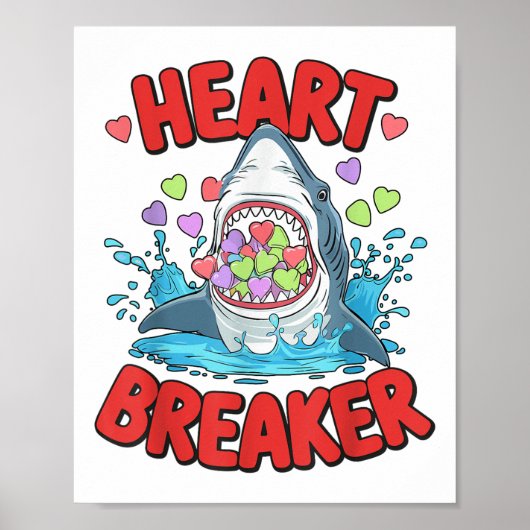 Valentinstag Shark Heart Breakfast Funny Boys Kind Poster (Vorne)