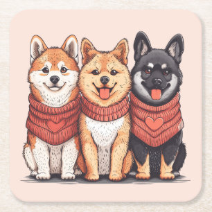 Valentinstag Shiba Inu Hunde Rechteckiger Pappuntersetzer
