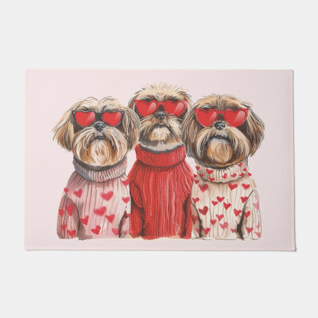 Valentinstag Shih Tzu Dogs Fußmatte (Vorderseite)