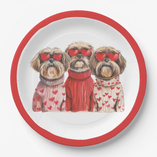 Valentinstag Shih Tzu Dogs Pappteller (Vorderseite)