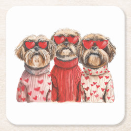 Valentinstag Shih Tzu Dogs Rechteckiger Pappuntersetzer