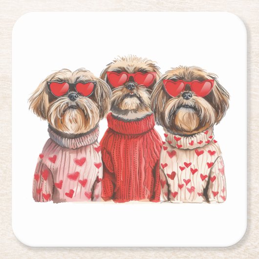 Valentinstag Shih Tzu Dogs Rechteckiger Pappuntersetzer (Vorderseite)