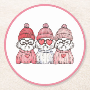 Valentinstag Shih Tzu Dogs Runder Pappuntersetzer