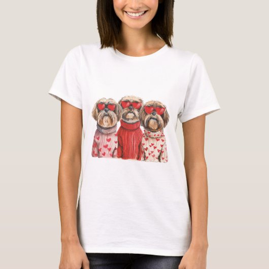 Valentinstag Shih Tzu Dogs T-Shirt (Vorderseite)