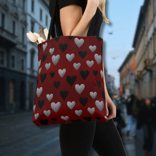 Valentinstag Silber Schwarzes Glitter-Herzen auf B Tasche