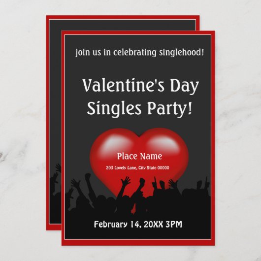 Valentinstag Single Party Einladung (Vorne/Hinten)