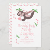 Valentinstag Sloth Birthday Party Hearts Einladung (Vorne/Hinten)