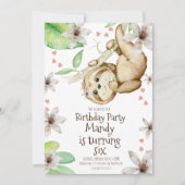 Valentinstag Sloth Floral Geburtstag Einladung (Vorderseite)