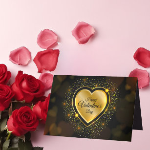 Valentinstag Sparkling Goldenes Herz Schwarz Feiertagskarte