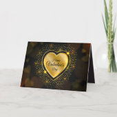 Valentinstag Sparkling Goldenes Herz Schwarz Feiertagskarte (Vorderseite)