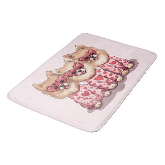 Valentinstag Spitz Hunde Badematte (Schrägansicht)