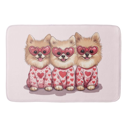 Valentinstag Spitz Hunde Badematte (Vorderseite)