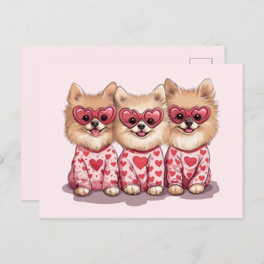 Valentinstag Spitz Hunde Feiertagspostkarte (Vorne/Hinten)