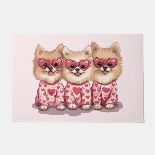 Valentinstag Spitz Hunde Fußmatte (Vorderseite)