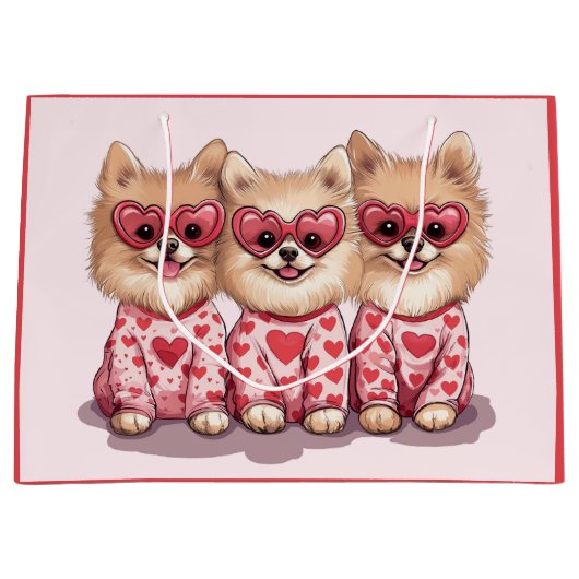 Valentinstag Spitz Hunde Große Geschenktüte (Vorderseite)