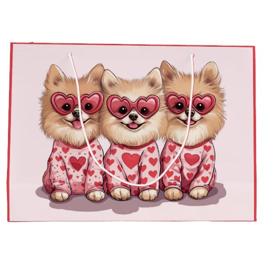 Valentinstag Spitz Hunde Große Geschenktüte (Rückseite)