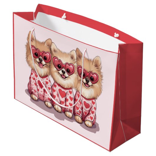 Valentinstag Spitz Hunde Große Geschenktüte (Rückseite Schrägansicht)