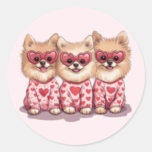 Valentinstag Spitz Hunde Runder Aufkleber