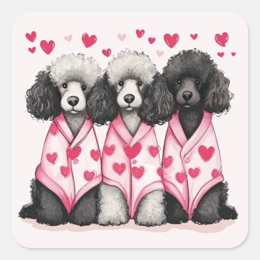 Valentinstag Standard Poodle Hunde Quadratischer Aufkleber (Vorderseite)