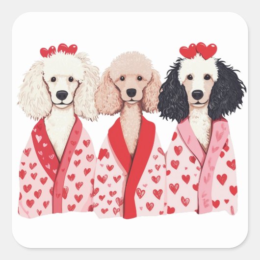 Valentinstag Standard Poodle Hunde Quadratischer Aufkleber (Vorderseite)
