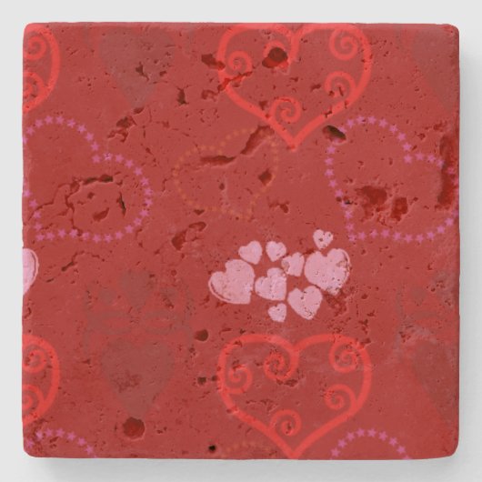 Valentinstag Stone Untersetzer - Rote und rosa Her (Vorderseite)