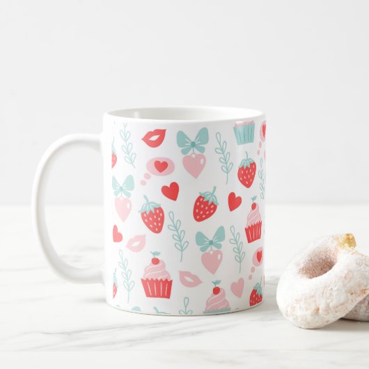Valentinstag Strawberry Kisses Cupcakes Herzen Kaffeetasse (Mit Donut)