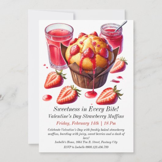 Valentinstag Strawberry Muffins Einladung (Vorderseite)