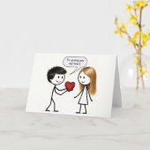 Valentinstag-Strichmännchen-Junge Karte (Gelbe Blume)