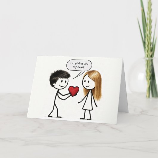 Valentinstag-Strichmännchen-Junge Karte (Vorderseite)