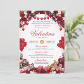 Valentinstag Süße 15 Geburtstag Quinceanera Einladung (Stehend Vorderseite)