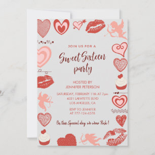 Valentinstag süße 16 Einladung Schatz grau