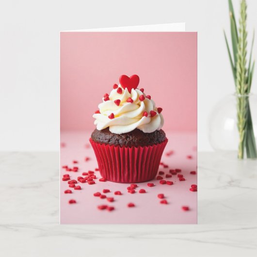 Valentinstag Süße Herzen Cupcake Karte (Vorderseite)