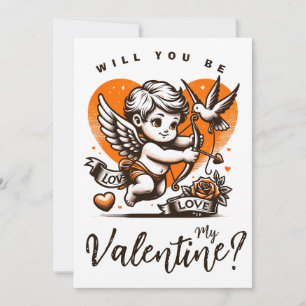 Valentinstag süße orange Herz Cupido  Feiertagskarte