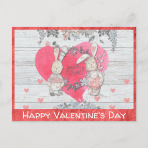 Valentinstag Süßer Rustikaler Hase Kaninchen Postkarte