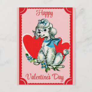 Valentinstag Süßer Vintage-Hund Poodle Postkarte