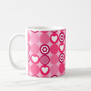 Valentinstag Süßes Rosa Herz und Blumen Punkte Mus Kaffeetasse