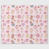 Valentinstag Süßigkeiten und Cupcakes Rosa Geschenkpapier (Flach)