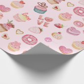 Valentinstag Süßigkeiten und Cupcakes Rosa Geschenkpapier (Ecke)