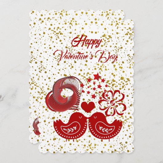 Valentinstag Sweeping Heart Love Birds Gold Card Einladung (Vorne/Hinten)