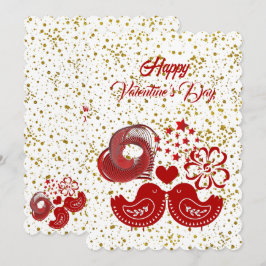 Valentinstag Sweeping Heart Love Birds Gold Card Einladung
