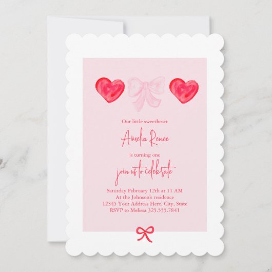 Valentinstag Sweetheart Erster Geburtstag Einladung (Vorderseite)