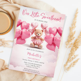 Valentinstag Sweetheart Pink Heart Teddy Bär Einladung