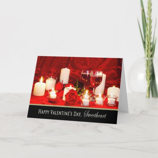 Valentinstag - Sweetheart - Wein und Rose Feiertagskarte (Vorderseite)