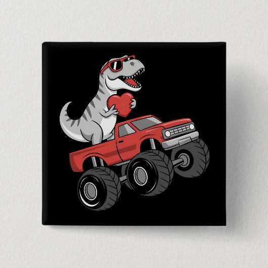 Valentinstag T Rex Dinosaurier Riding Monster Truc Button (Vorderseite)