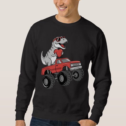Valentinstag T Rex Dinosaurier Riding Monster Truc Sweatshirt (Vorderseite)