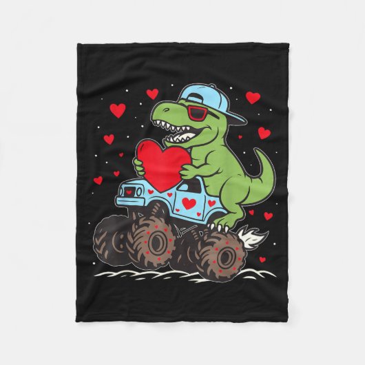 Valentinstag T Rex fährt Monstertruck Lustig Zu Fleecedecke (Vorderseite)