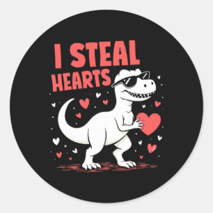 Valentinstag T-rex I Steal Hearts Dinosaur Liebe Runder Aufkleber