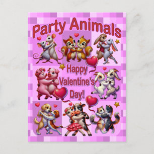 Valentinstag Tanzende Paare "Party Animals" Postkarte